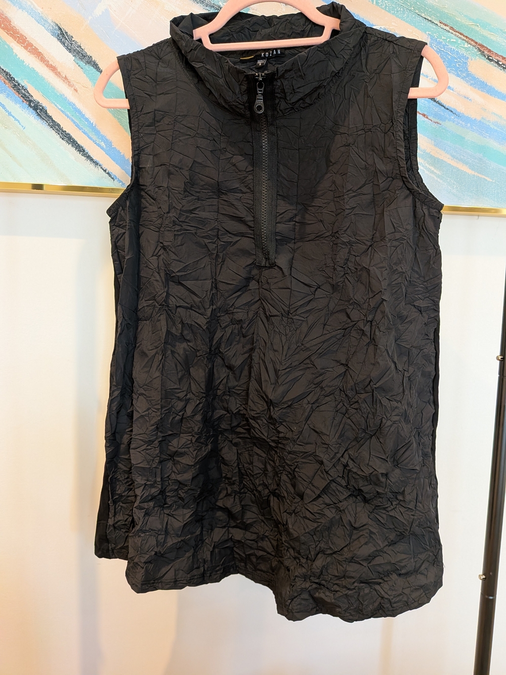 KOZAN Black Sleeveless Tunic with Zip Collar
